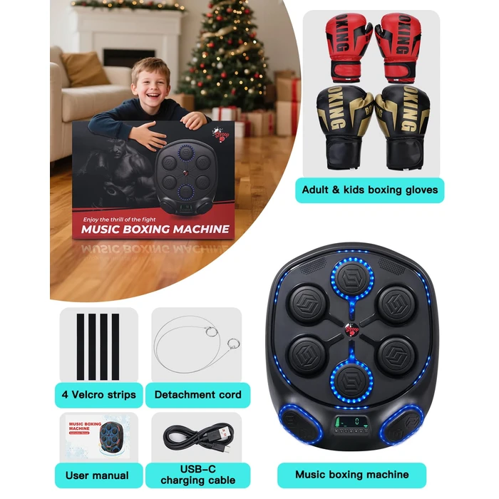 shroop Music Boxing Machine for Adults & Kids - Wall-Mounted Interactive Bluetooth Punch Trainer, High-Sensitivity, Rhythm Adaptation, 6/8 Targets, Ideal for Home, Office, and Gym Use by shroop - Image 7