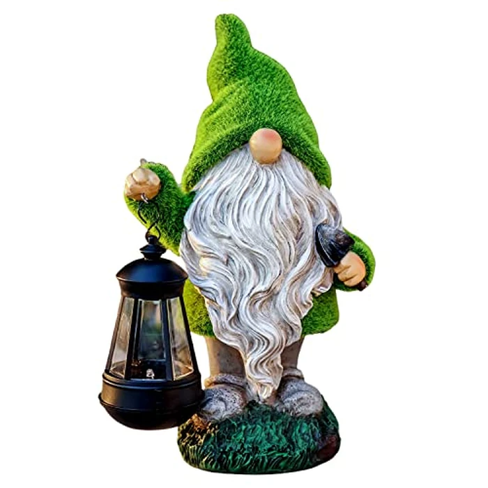 TERESA'S COLLECTIONS Christmas Outdoor Statue for Home, Resin Gnome Decorations with Solar Outdoor Lights for Garden Decor,Green Garden Sculptures & Statues for Front Patio Lawn, Gifts for Mom,12" by TERESA'S COLLECTIONS - Image 1