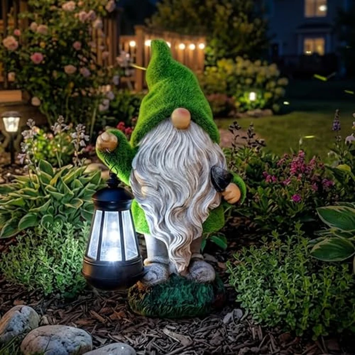 TERESA'S COLLECTIONS Christmas Outdoor Statue for Home, Resin Gnome Decorations with Solar Outdoor Lights for Garden Decor,Green Garden Sculptures & Statues for Front Patio Lawn, Gifts for Mom,12" by TERESA'S COLLECTIONS - Image 5