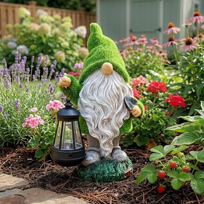 TERESA'S COLLECTIONS Christmas Outdoor Statue for Home, Resin Gnome Decorations with Solar Outdoor Lights for Garden Decor,Green Garden Sculptures & Statues for Front Patio Lawn, Gifts for Mom,12" by TERESA'S COLLECTIONS - Image 8