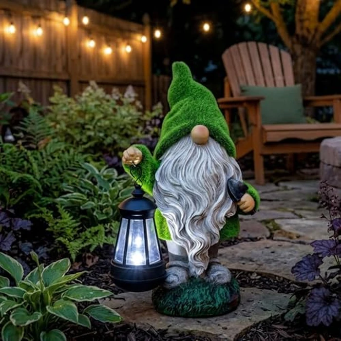 TERESA'S COLLECTIONS Christmas Outdoor Statue for Home, Resin Gnome Decorations with Solar Outdoor Lights for Garden Decor,Green Garden Sculptures & Statues for Front Patio Lawn, Gifts for Mom,12" by TERESA'S COLLECTIONS - Image 9