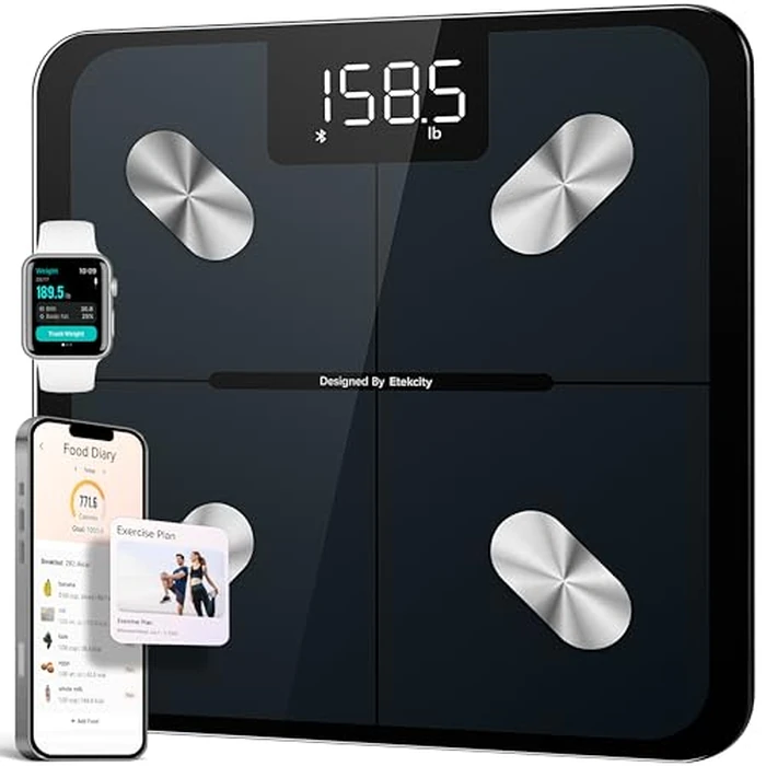 Etekcity Smart Scale for Body Weight, FSA&HSA Eligible, Bathroom Digital Weighing Scale with BMI, Body Fat, Muscle Mass, Accurate Bluetooth Home User Health Equipment Sync Apps, LED, Tempered glass by Etekcity - Used - Acceptable condition
