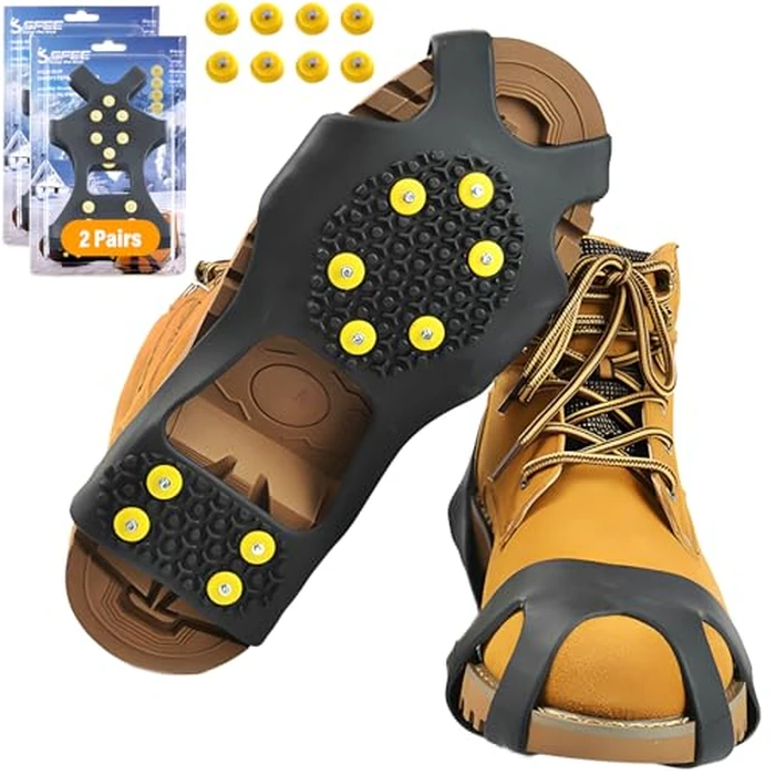 Sfee Ice Cleats Snow Grips Overshoes Boots, Anti-Slip Silicone Portable Walk Traction Cleats Stainless Steel Spikes for Walking, Jogging, Hiking, Climbing, Fishing, Running, Men, Dog, Kids (2Pairs,XL) by Sfee - Used - Good condition