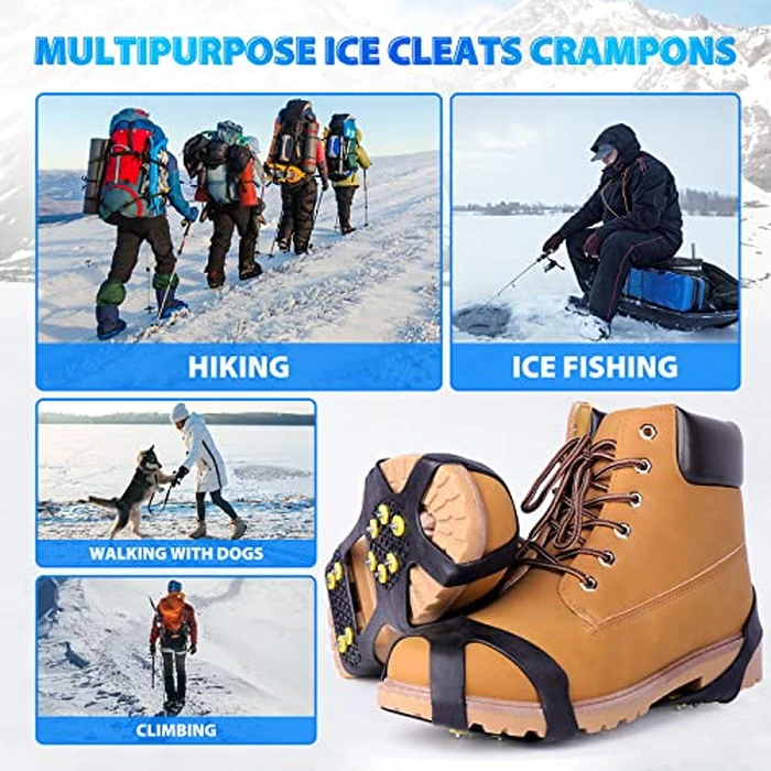 Sfee Ice Cleats Snow Grips Overshoes Boots, Anti-Slip Silicone Portable Walk Traction Cleats Stainless Steel Spikes for Walking, Jogging, Hiking, Climbing, Fishing, Running, Men, Dog, Kids (2Pairs,XL) by Sfee - Image 7