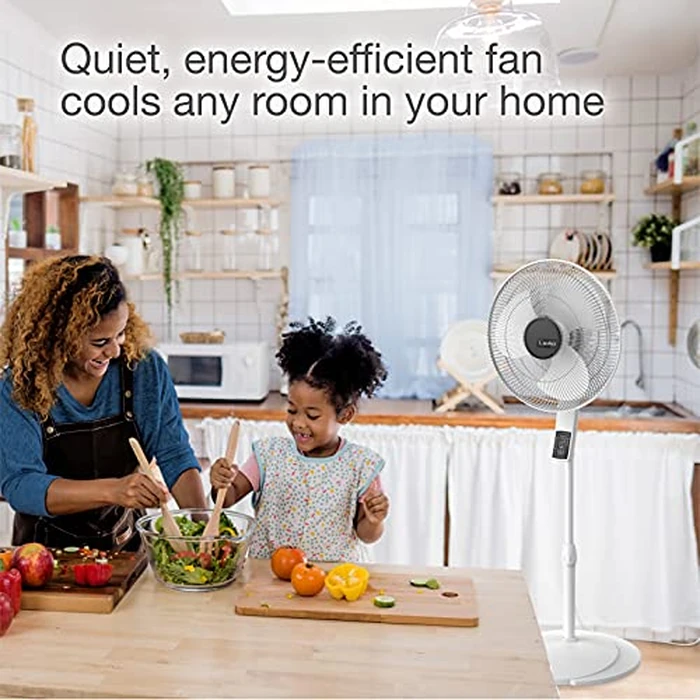 Lasko S16614 Oscillating Adjustable Pedestal Stand Fan with Timer, Thermostat and Remote for Indoor, Bedroom, Living Room, Home Office & College Dorm Use - 16-inch, White, 16 Inch by Lasko - Image 2