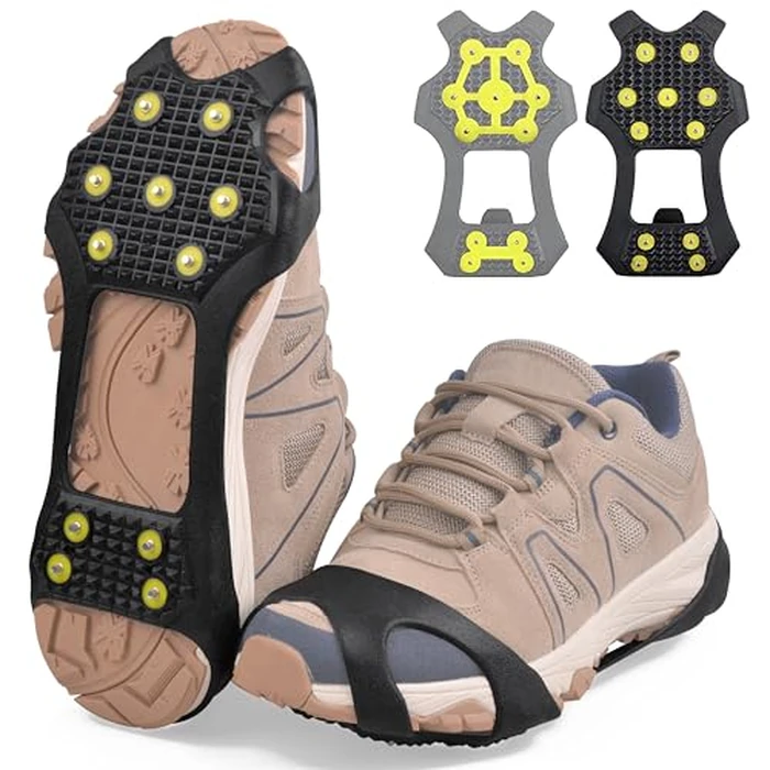 Crampons Ice Cleats for Shoes and Boots 11 Studs Anti Slip Shoe Spikes for Ice Snow Traction Cleats Shoe Grippers Slip-on Stretch Footwear by FUSIGO - Image 1