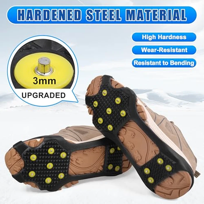 Crampons Ice Cleats for Shoes and Boots 11 Studs Anti Slip Shoe Spikes for Ice Snow Traction Cleats Shoe Grippers Slip-on Stretch Footwear by FUSIGO - Image 4