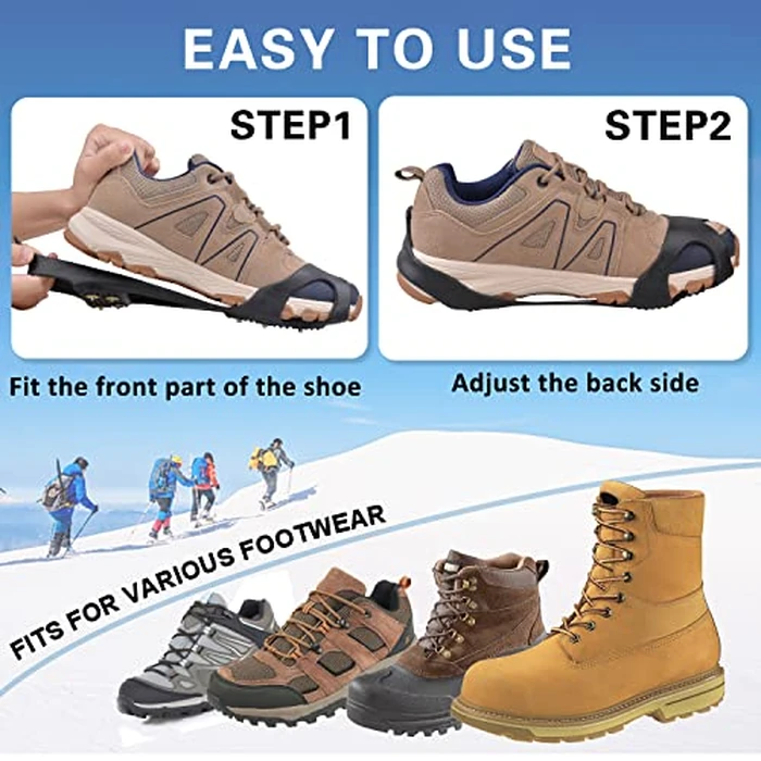 Crampons Ice Cleats for Shoes and Boots 11 Studs Anti Slip Shoe Spikes for Ice Snow Traction Cleats Shoe Grippers Slip-on Stretch Footwear by FUSIGO - Image 9