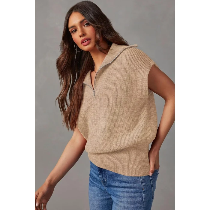 Dokotoo Women's Casual Sleeveless Half Zip Pullover Sweaters Cruise Outfits for Women 2026 Solid V Neck Collar Ribbed Knitted Loose Sweaters Smoke Gray Large by Dokotoo - Image 3