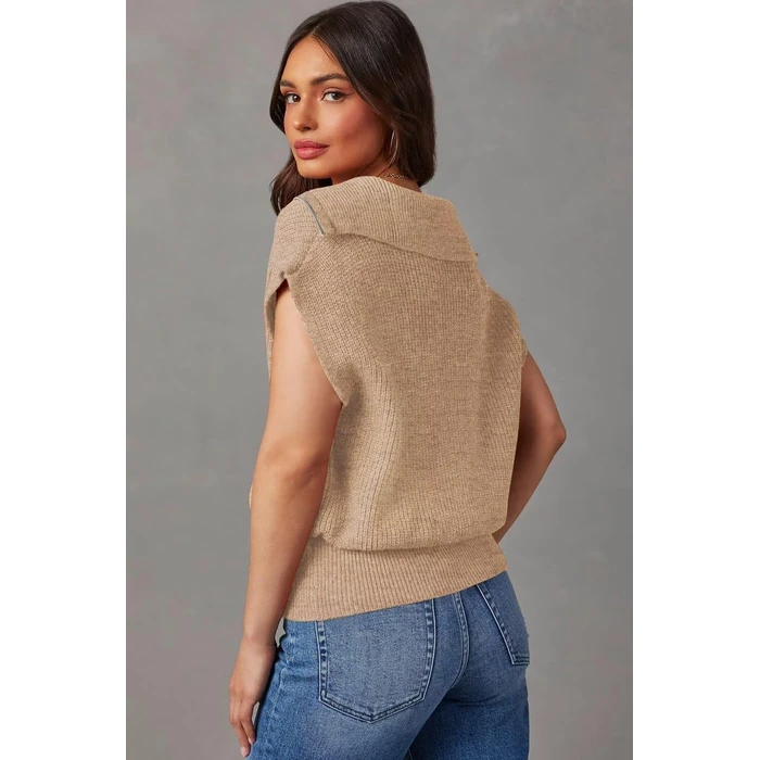 Dokotoo Women's Casual Sleeveless Half Zip Pullover Sweaters Cruise Outfits for Women 2026 Solid V Neck Collar Ribbed Knitted Loose Sweaters Smoke Gray Large by Dokotoo - Image 4