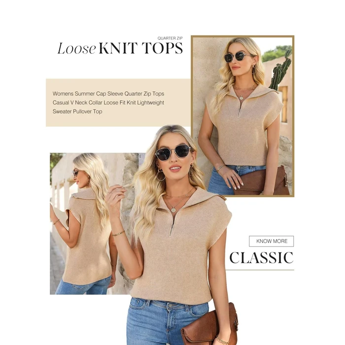 Dokotoo Women's Casual Sleeveless Half Zip Pullover Sweaters Cruise Outfits for Women 2026 Solid V Neck Collar Ribbed Knitted Loose Sweaters Smoke Gray Large by Dokotoo - Image 5