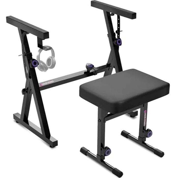 Liquid Stands Piano Keyboard Stand and Bench Set - Portable Heavy Duty Digital Piano Stand for 54-88 Key Electric Pianos & Adjustable Chair, Stool, Seat - Sturdy Keyboard Music Accessories by Liquid Stands - Used - Like New condition