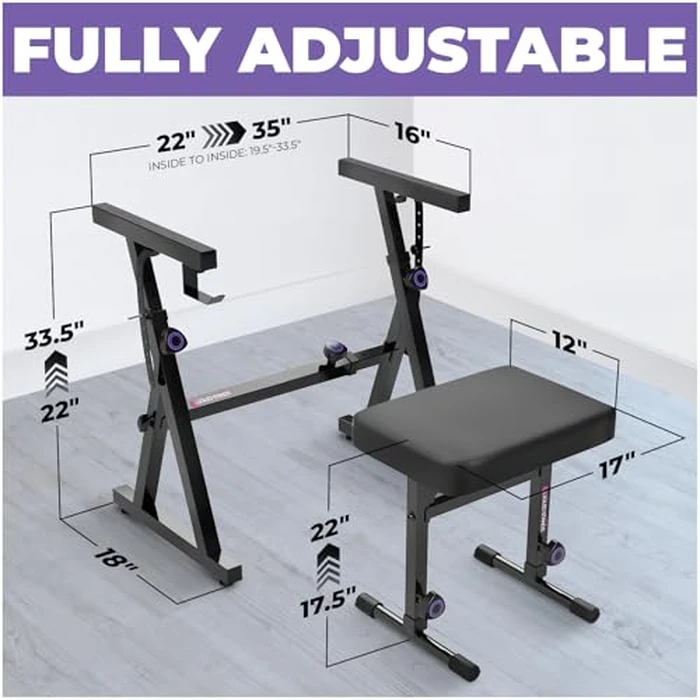 Liquid Stands Piano Keyboard Stand and Bench Set - Portable Heavy Duty Digital Piano Stand for 54-88 Key Electric Pianos & Adjustable Chair, Stool, Seat - Sturdy Keyboard Music Accessories by Liquid Stands - Image 2