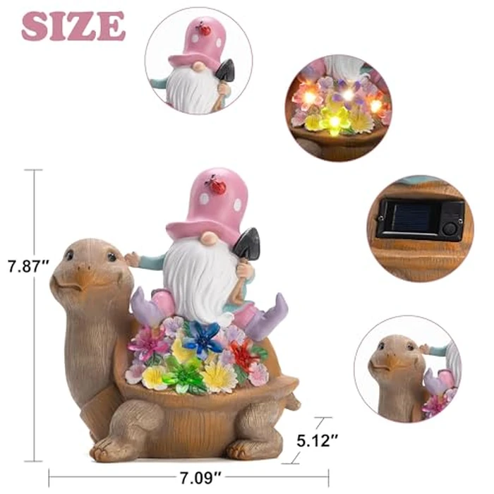 Etlemonde Solar Gnomes Outdoor Turtle Garden Statue for Yard with Outdoor Decorations for Patio Mom Gift by Etlemonde - Image 2