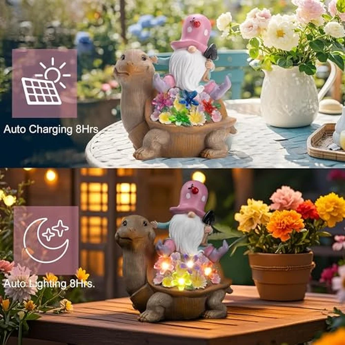 Etlemonde Solar Gnomes Outdoor Turtle Garden Statue for Yard with Outdoor Decorations for Patio Mom Gift by Etlemonde - Image 3