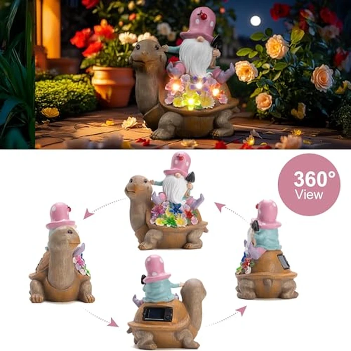 Etlemonde Solar Gnomes Outdoor Turtle Garden Statue for Yard with Outdoor Decorations for Patio Mom Gift by Etlemonde - Image 5
