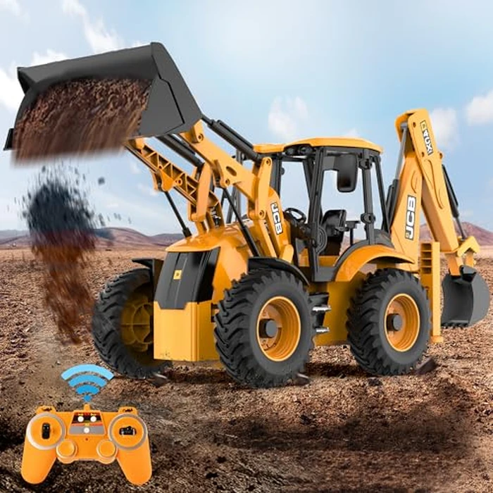 DOUBL E JCB 1:20 Scale RC Excavator & Loader - Dual-Function Construction Model with Rotating Arm, Realistic Sound & Light | Ideal by DOUBLE E - Used - Like New condition - US$75.99