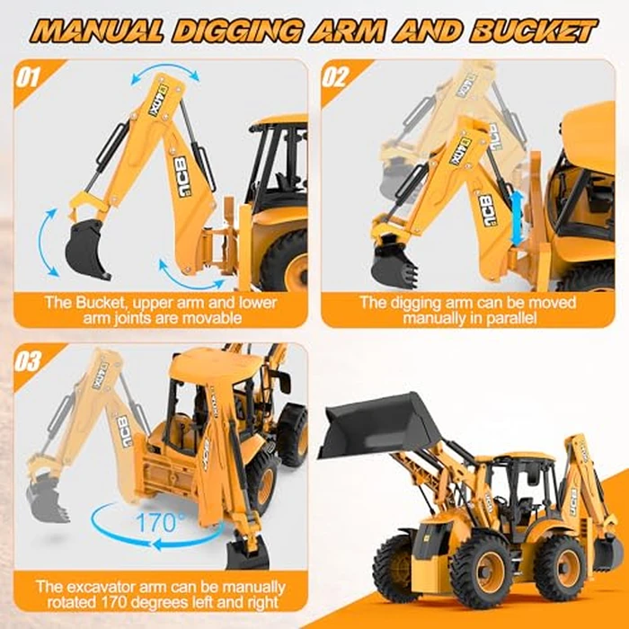 DOUBL E JCB 1:20 Scale RC Excavator & Loader - Dual-Function Construction Model with Rotating Arm, Realistic Sound & Light | Ideal by DOUBLE E - Image 2