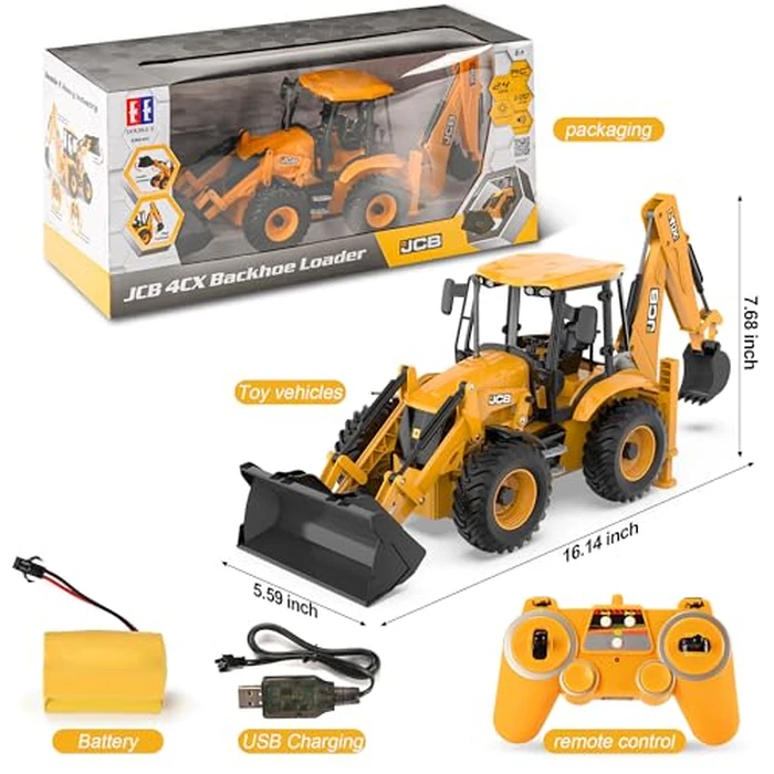 DOUBL E JCB 1:20 Scale RC Excavator & Loader - Dual-Function Construction Model with Rotating Arm, Realistic Sound & Light | Ideal by DOUBLE E - Image 7