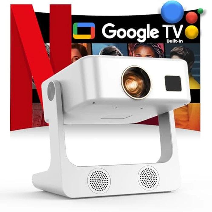 Outdoor-Projector-4K [Built-in Google TV/180 degreesRotatable Stand/Voice Control/E-Focus],Sovboi Smart Movie Projector with WiFi6 and Bluetooth, 2500 Brightness Portable Proyector for 10,000+ Streaming Apps by Sovboi - Used - Like New condition