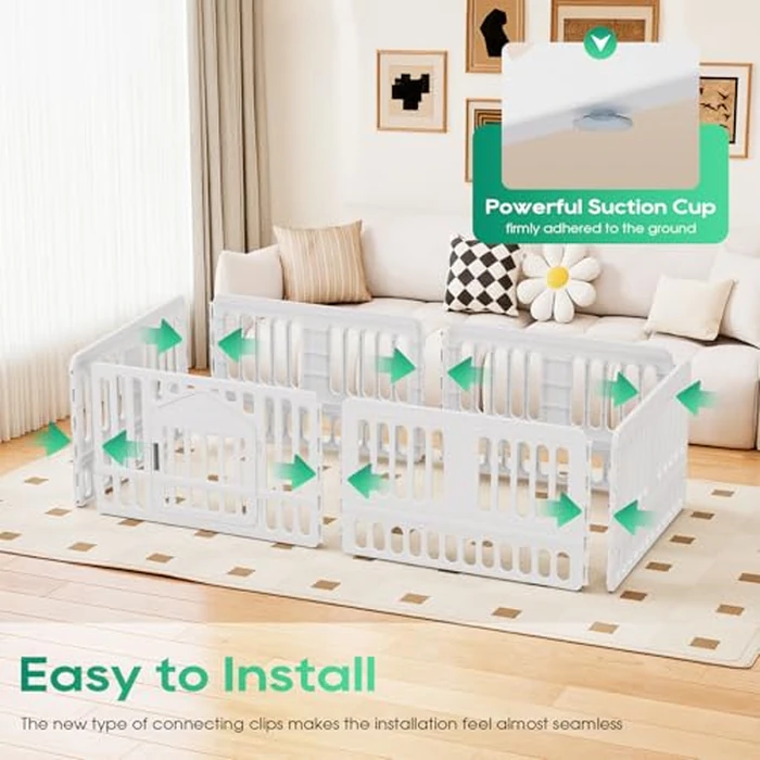 FDW Dog Playpen with Door, 24 Inch Puppy Play Pen for Small Dogs, Indoor Outdoor Plastic Pet Fence, Secure Locking Gate Pen, 38" L x 38" W x 24" H, White (6 Panels) by FDW - Image 2