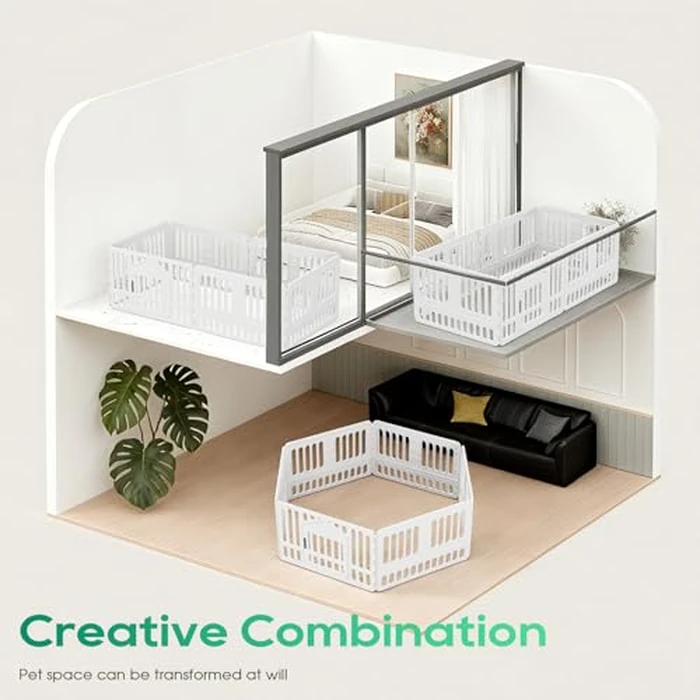 FDW Dog Playpen with Door, 24 Inch Puppy Play Pen for Small Dogs, Indoor Outdoor Plastic Pet Fence, Secure Locking Gate Pen, 38" L x 38" W x 24" H, White (6 Panels) by FDW - Image 5