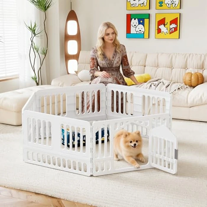 FDW Dog Playpen with Door, 24 Inch Puppy Play Pen for Small Dogs, Indoor Outdoor Plastic Pet Fence, Secure Locking Gate Pen, 38" L x 38" W x 24" H, White (6 Panels) by FDW - Image 6