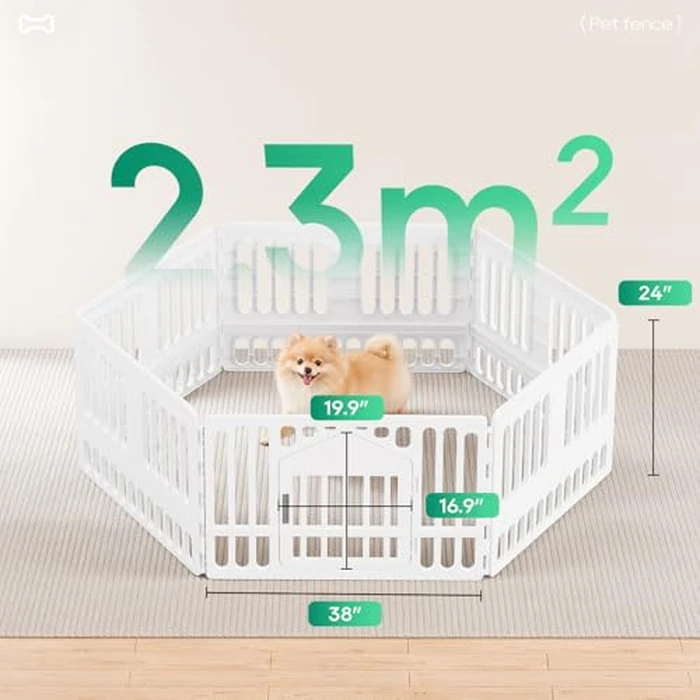 FDW Dog Playpen with Door, 24 Inch Puppy Play Pen for Small Dogs, Indoor Outdoor Plastic Pet Fence, Secure Locking Gate Pen, 38" L x 38" W x 24" H, White (6 Panels) by FDW - Image 7