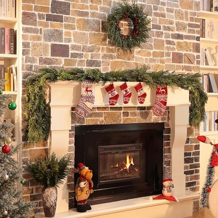 6 Feet Christmas Garland - Real Touch Cedar Garland - Realistic Greenery Cypress Pine Garland for Wall,Table,Fireplace,Mantle,Indoor Outdoor - Christmas Decorations - Free Battery LED Lights by WHANLEY L&Q - Image 1