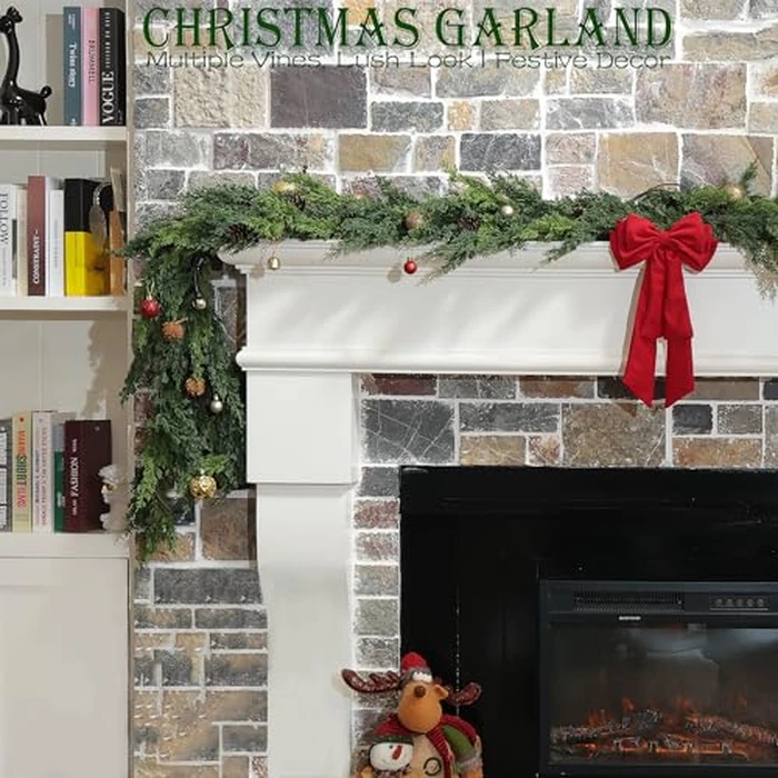 6 Feet Christmas Garland - Real Touch Cedar Garland - Realistic Greenery Cypress Pine Garland for Wall,Table,Fireplace,Mantle,Indoor Outdoor - Christmas Decorations - Free Battery LED Lights by WHANLEY L&Q - Image 2