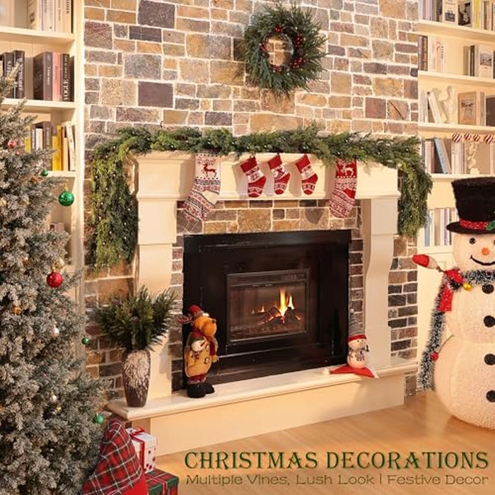 6 Feet Christmas Garland - Real Touch Cedar Garland - Realistic Greenery Cypress Pine Garland for Wall,Table,Fireplace,Mantle,Indoor Outdoor - Christmas Decorations - Free Battery LED Lights by WHANLEY L&Q - Image 4