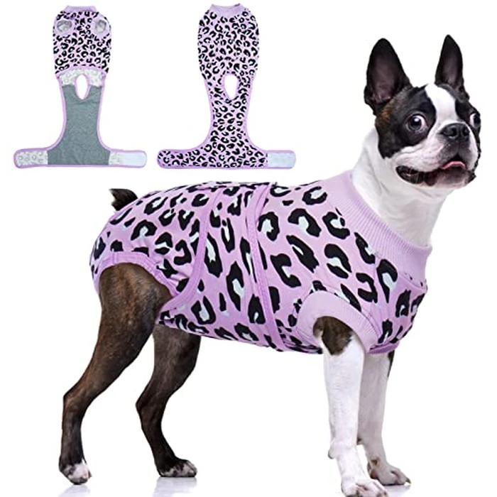 FUAMEY Recovery Suit for Dogs After Surgery,Soft Breathable Dog Bodysuit E-Collar & Cone Alternative Surgical Suit,Male Female Dog Neuter Spay Suits Anti Licking Wounds Onesie Purple Leopard L by FUAMEY - Used - Very Good condition - CA$32.54