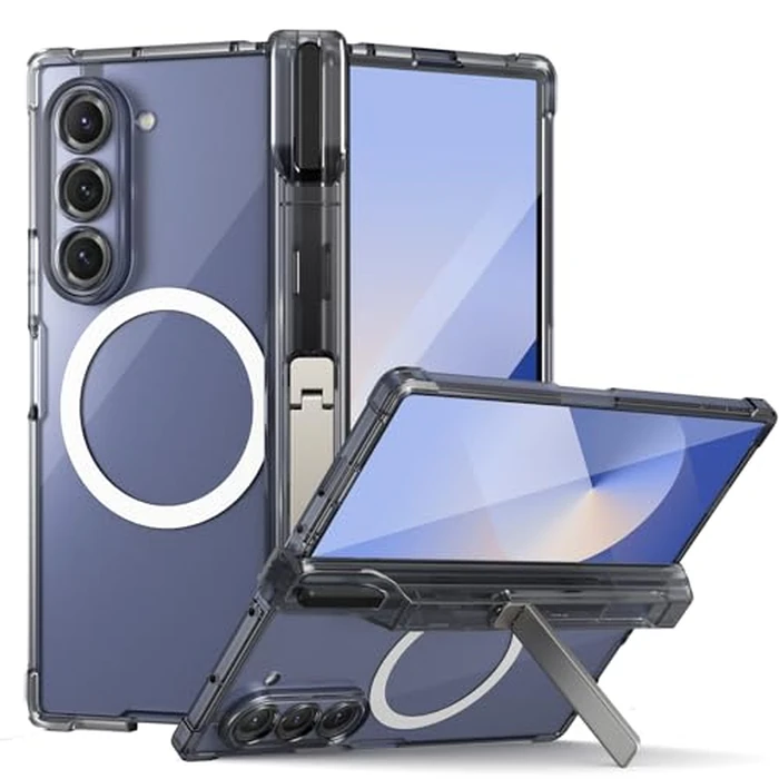 Beasyjoy for Samsung Z Fold 6 Case, Built-in Pen Holder,with Screen Protector and Stand, Compatible with Magsafe, Clear Case for Galaxy Z Fold 6, Clear Black by Beasyjoy - Used - Acceptable condition - CA$5.46