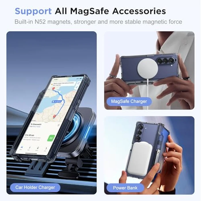 Beasyjoy for Samsung Z Fold 6 Case, Built-in Pen Holder,with Screen Protector and Stand, Compatible with Magsafe, Clear Case for Galaxy Z Fold 6, Clear Black by Beasyjoy - Image 4