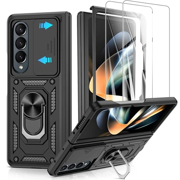ATUMP for Galaxy Z Fold 4 Case with Slide Camera Cover, Heavy Duty Shockproof with 360 degrees Rotation Kickstand [Military Grade] Protective Case for Z Fold 4, Black by ATUMP - Used - Acceptable condition - US$10.92