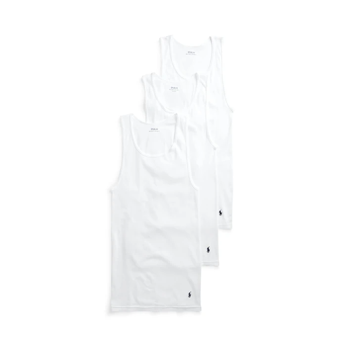 POLO RALPH LAUREN Classic Fit w/Wicking 3-Pack Tank Undershirts 3 White/Cruise Navy Pp XL by POLO RALPH LAUREN - Used - Like New condition
