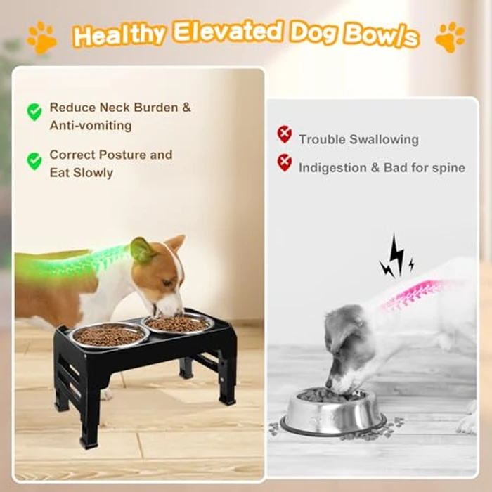 COMESOON Elevated Dog Bowls for Small Medium Dogs, 3 Height Adjustable Raised Stand with 2 Thick 6" Stainless Steel Food Bowls, Non-Slip Feeder Adjusts to 2.75", 6", 7.5", Black by COMESOON - Image 4