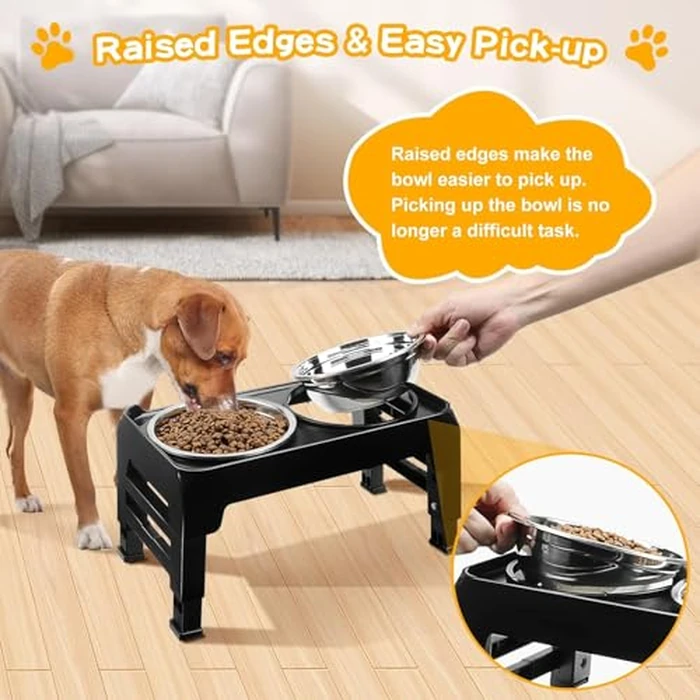COMESOON Elevated Dog Bowls for Small Medium Dogs, 3 Height Adjustable Raised Stand with 2 Thick 6" Stainless Steel Food Bowls, Non-Slip Feeder Adjusts to 2.75", 6", 7.5", Black by COMESOON - Image 5