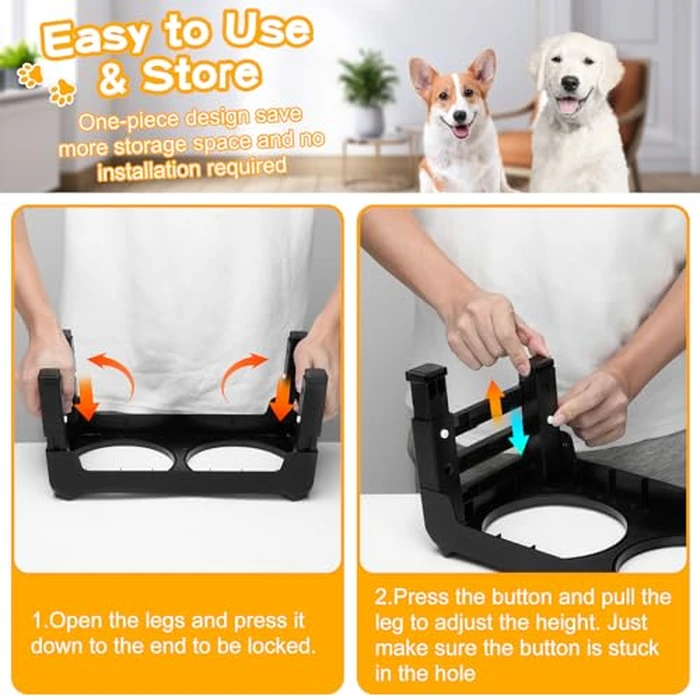 COMESOON Elevated Dog Bowls for Small Medium Dogs, 3 Height Adjustable Raised Stand with 2 Thick 6" Stainless Steel Food Bowls, Non-Slip Feeder Adjusts to 2.75", 6", 7.5", Black by COMESOON - Image 6