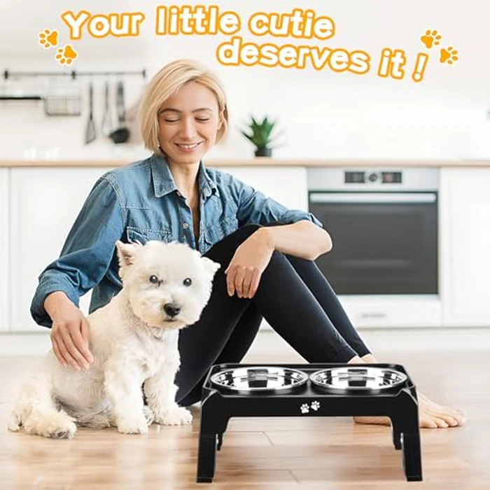 COMESOON Elevated Dog Bowls for Small Medium Dogs, 3 Height Adjustable Raised Stand with 2 Thick 6" Stainless Steel Food Bowls, Non-Slip Feeder Adjusts to 2.75", 6", 7.5", Black by COMESOON - Image 7