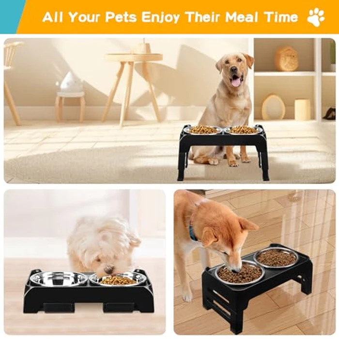 COMESOON Elevated Dog Bowls for Small Medium Dogs, 3 Height Adjustable Raised Stand with 2 Thick 6" Stainless Steel Food Bowls, Non-Slip Feeder Adjusts to 2.75", 6", 7.5", Black by COMESOON - Image 8
