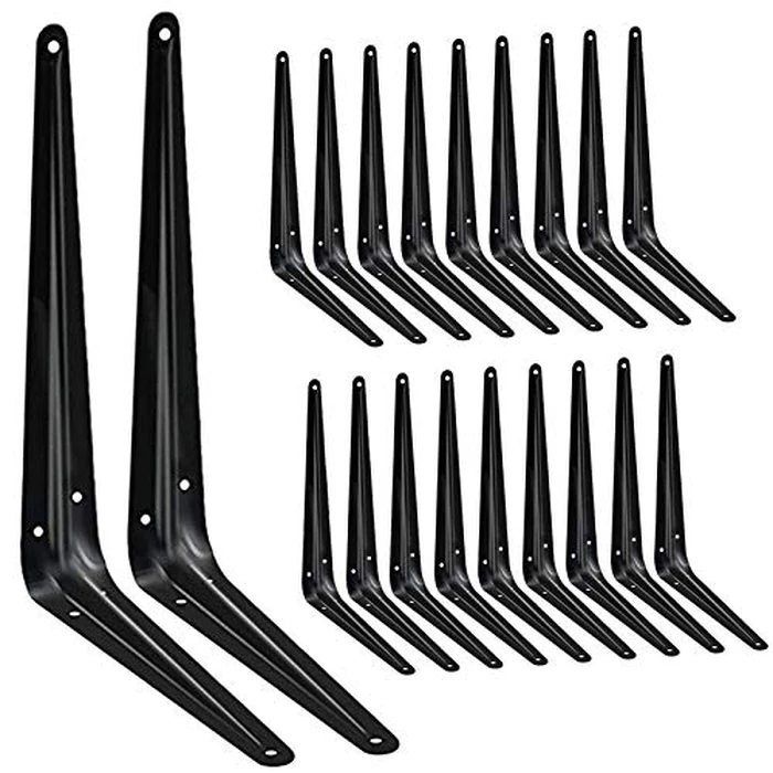 20 Pack Shelf Brackets 12 inches, Heavy Duty Black Iron Metal Floating Shelf Bracket, Rustic Farmhouse Decorative L Brackets for Shelves, Wall Mount Corner Brace for Wood Boards by Janyang - Used - Very Good condition - US$23.75