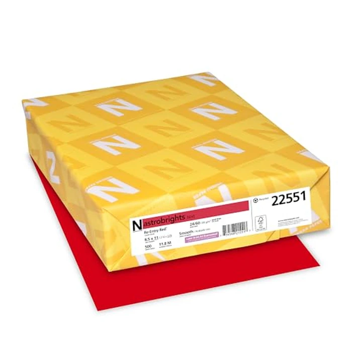 Learning Resources 22551 Astrobrights Color Paper, 8.5” x 11”, 24 lb / 89 gsm, Re-Entry Red, 500 Sheets by Neenah - Used - Very Good condition - US$11.75