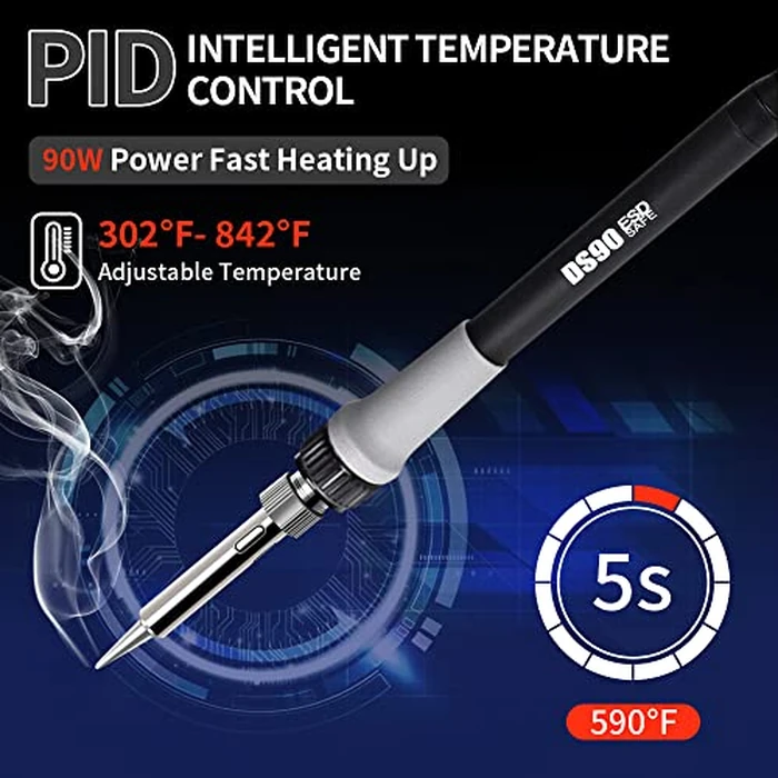 TOAUTO DS90 Soldering Station- degreesF & ℃ Dual Digital Display Soldering Iron Station Kit,90W Soldering Iron,302 degreesF 842 degreesF Temperature, Anti-Static Design & Grounding Wire, Auto Standby & Sleep,5 Solder Tips by TOAUTO - Image 5