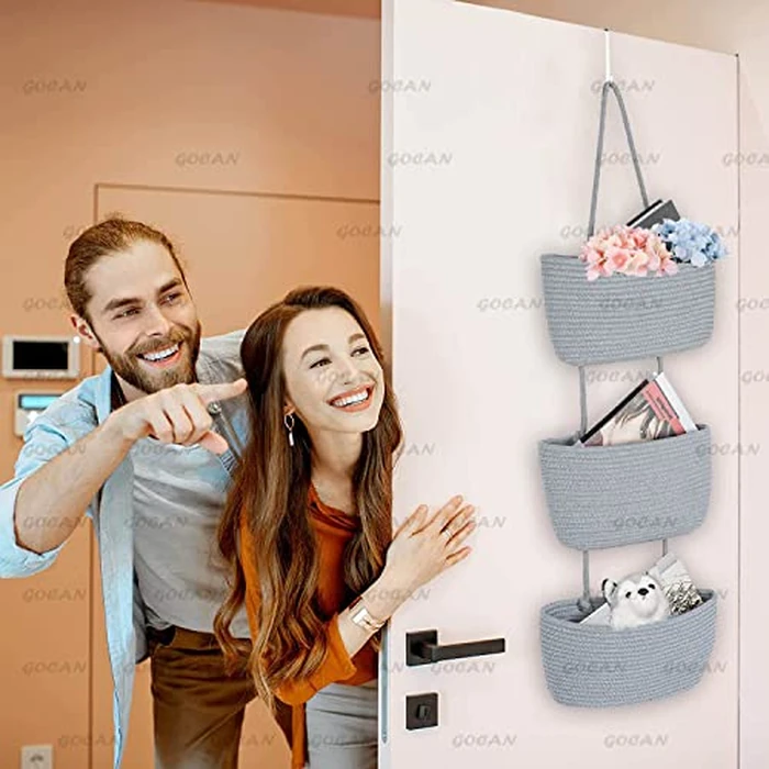 GOCAN Door Organizer and Storage,Hanging Closet Organizer,Hanging Storage Over The Door Organizer 3 Tier Dorm Room Essentials Bathroom Organizer,Decorative for Bathroom and Bedroom,Grey by GOCAN - Image 4