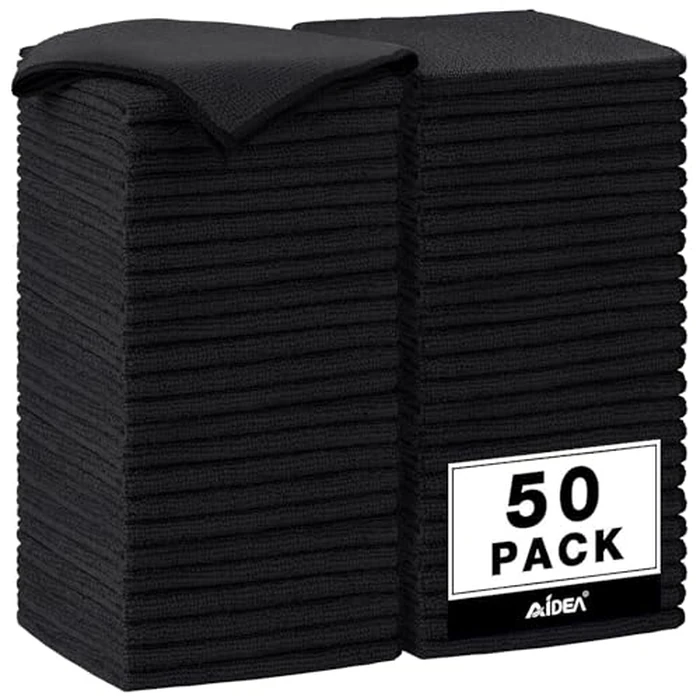 AIDEA Microfiber Cleaning Cloths Black 50PK, Microfiber Towels for Cars, Premium Car Cloth, Dusting Cloth Lint Free Cleaning Rags for SUVs, House, Kitchen, Window, Workshops,12x12" by AIDEA - Used - Very Good condition - CA$23.22