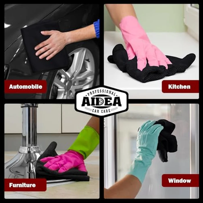 AIDEA Microfiber Cleaning Cloths Black 50PK, Microfiber Towels for Cars, Premium Car Cloth, Dusting Cloth Lint Free Cleaning Rags for SUVs, House, Kitchen, Window, Workshops,12x12" by AIDEA - Image 5