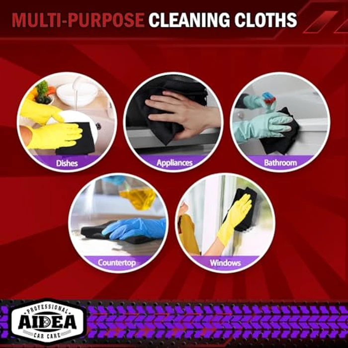 AIDEA Microfiber Cleaning Cloths Black 50PK, Microfiber Towels for Cars, Premium Car Cloth, Dusting Cloth Lint Free Cleaning Rags for SUVs, House, Kitchen, Window, Workshops,12x12" by AIDEA - Image 9