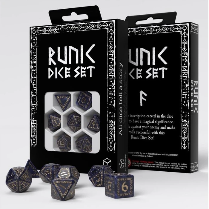 Runic Dice Set: Mixed Blue & Gold for Ages 14 and Up, 1+ Players by Q Workshop - Image 1