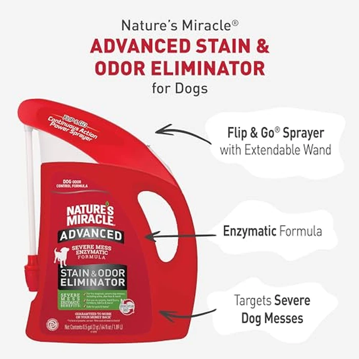 Nature’s Miracle Advanced Stain & Odor Eliminator For Dogs With Flip & Go Sprayer, 64 Ounces, Enzymatic Formula For Severe Dog Messes Including Urine, Feces, Diarrhea And Vomit Stains And Odors by Nature's Miracle - Image 2